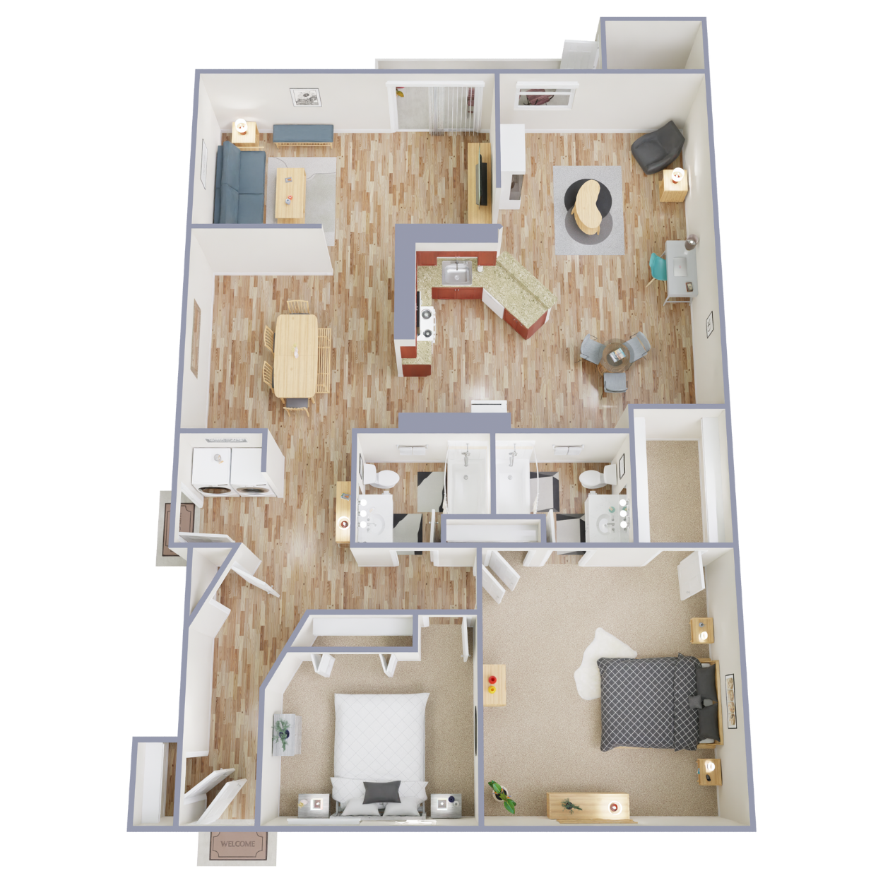 Floor plan for 2 beds, 2 baths, 1488 sqft